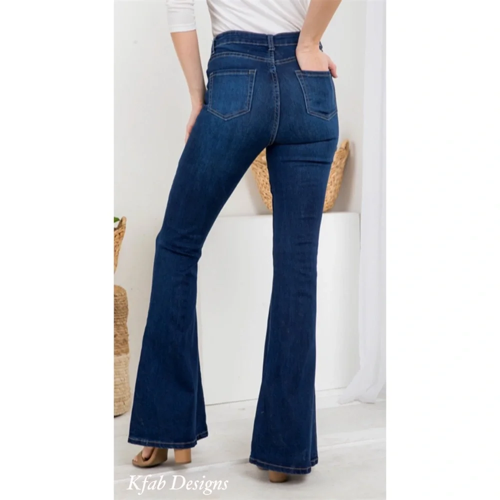 ❤️LAST 3! High Waist Dark Denim Distressed Flare Jeans! - Picture 6 of 7